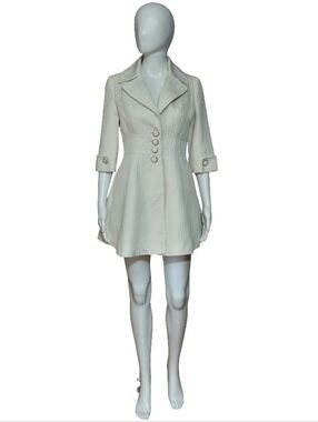 Tulle Textured Herringbone 3/4 Sleeve Dress Coat In Cream